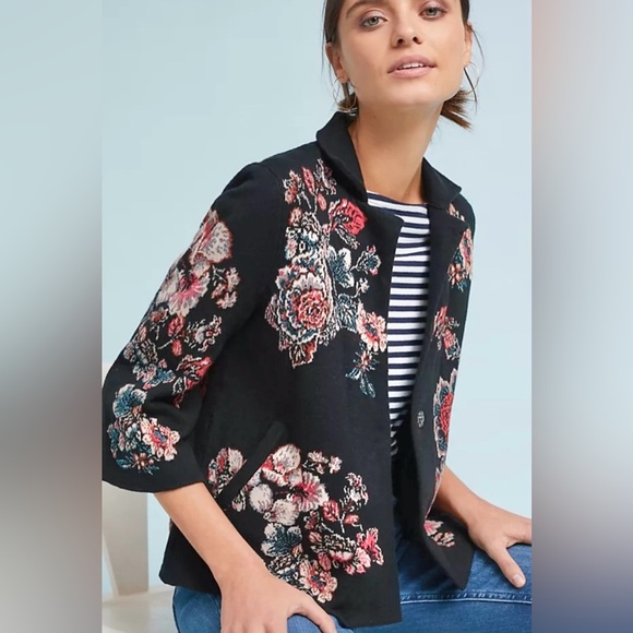 Anthropologie Sweaters - Anthropologie Moulinette Soeurs Black Floral Cardigan. Cotton Blend. Size XS